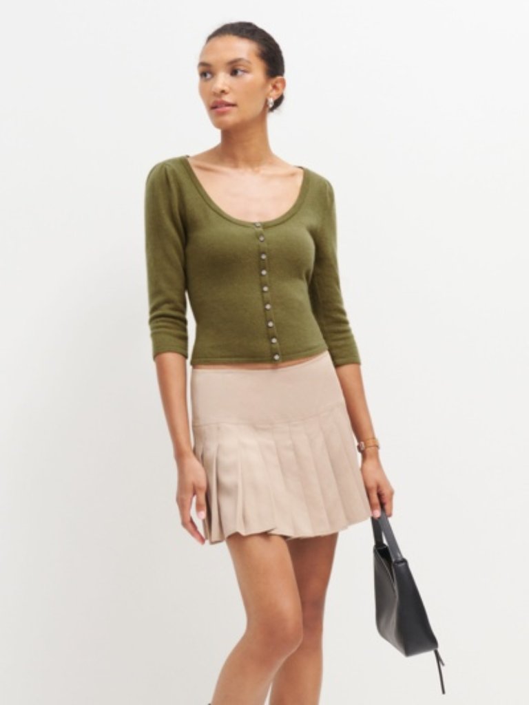 Reformation Matthew Cashmere Fitted Cardigan In Oliva Size Xs